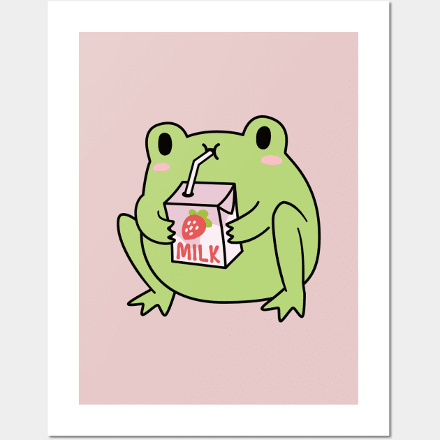 Cute Strawberry Milk Frog Wall Art by ElectricFangs